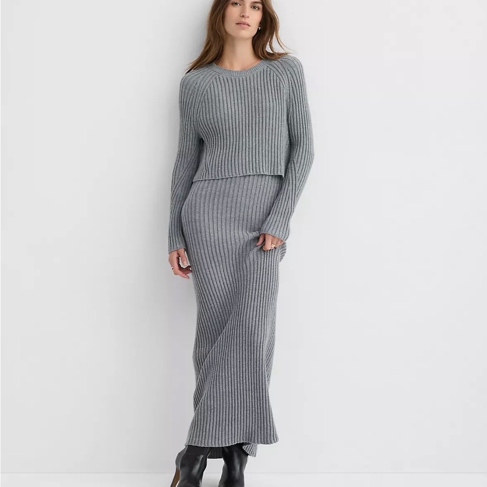 SOLD LOFT Gray Ribbed Knit Skirt Sweater Dress Set